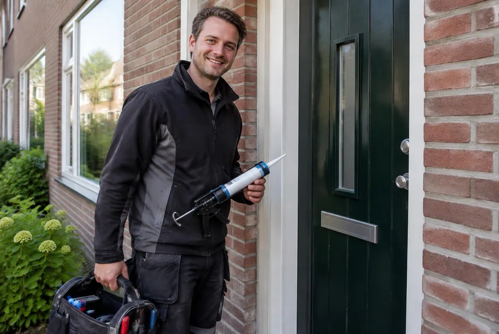 Vakman van Kitbedrijf Mijdrecht bij de voordeur van een woning